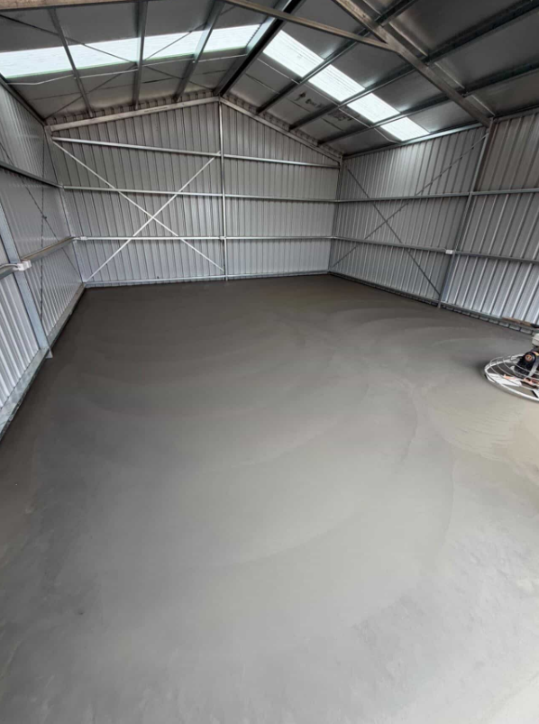 Large shed interior concrete floor